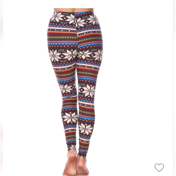 White Mark~Brown Colorful Fair Isle Soft Spandex Leggings NWOT - Picture 7 of 15